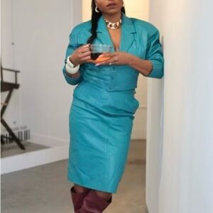 Vintage 1980’s Teal Blue Leather 2 piece